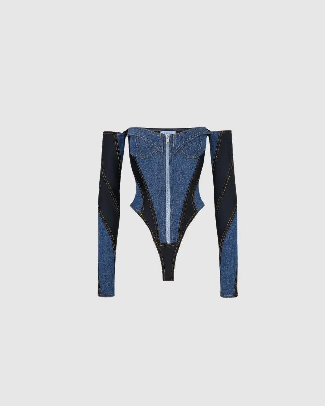 MUGLER Blue Paneled Bodysuit urbanluxeclo