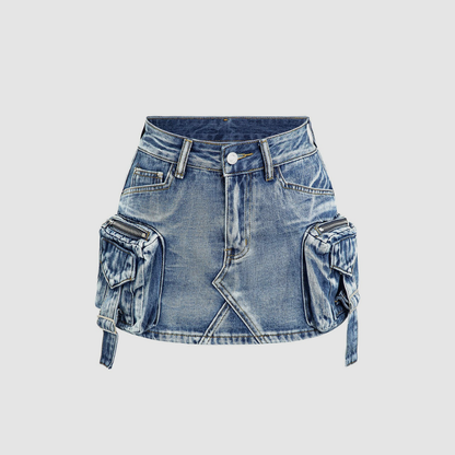 Faded Pocket Denim Mini Skirt