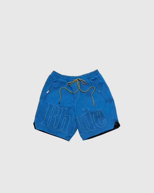 Rhude Embroidered Twill Logo Shorts blue urbanluxe