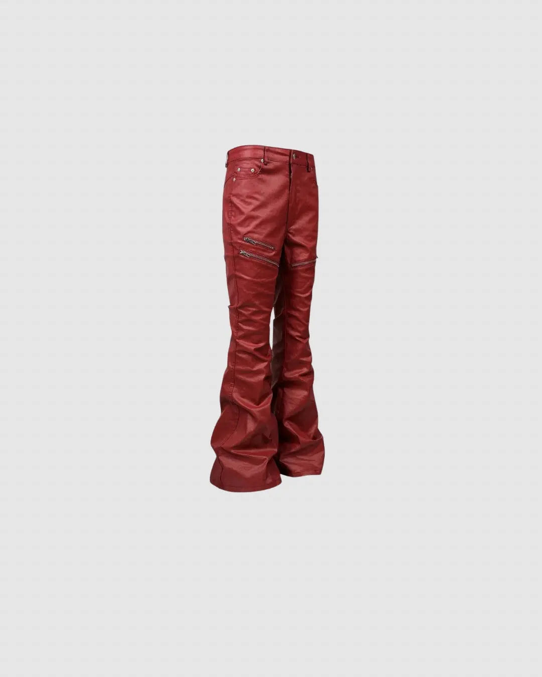 Rebel Wave丨Liquid Metal Red Coated Waxed Flared Jeans urbanluxeclo